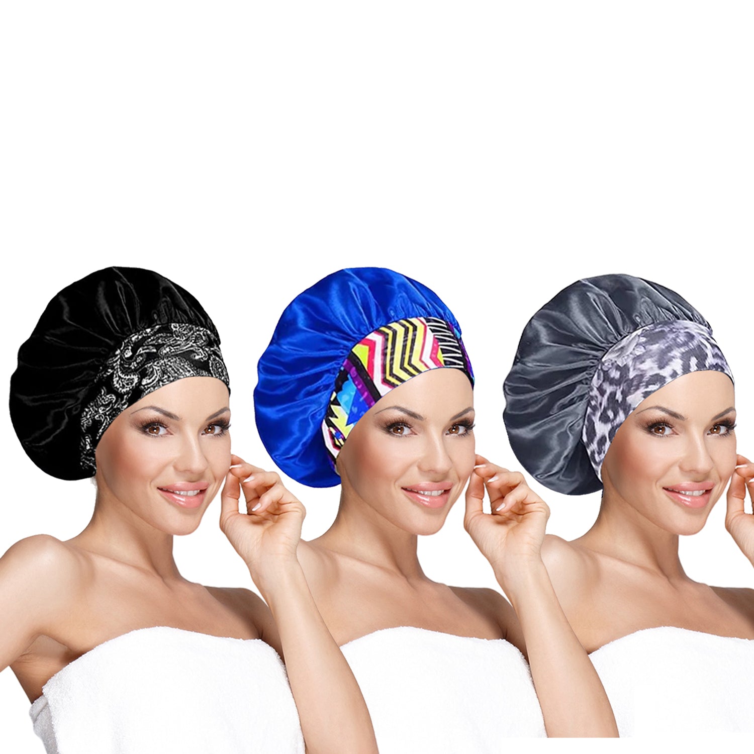 3-Pack: Women's Silky Satin Head Scarf Hair Wrap Cap Hat Headband Sleeping Bonnet