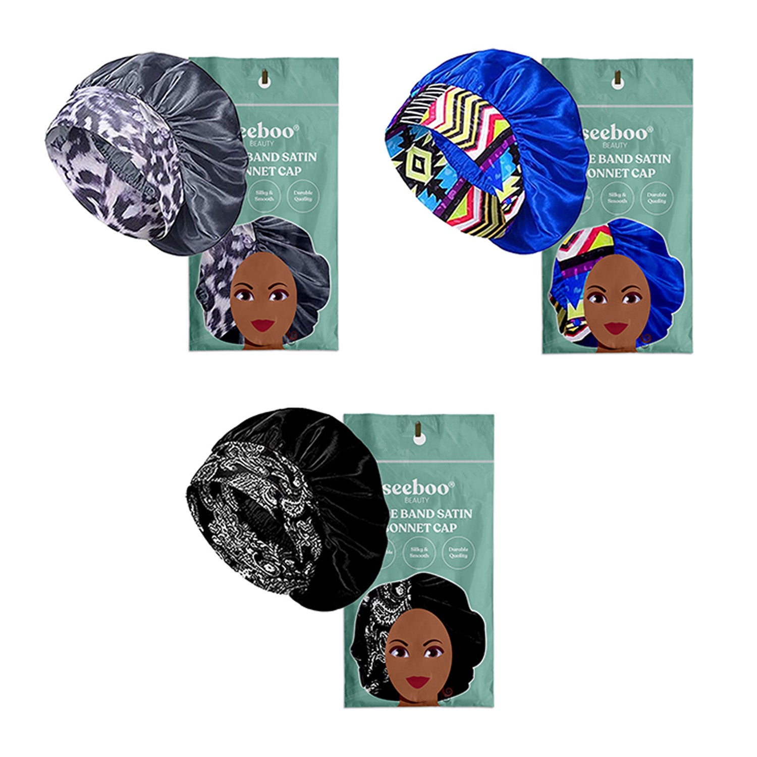 3-Pack: Women's Silky Satin Head Scarf Hair Wrap Cap Hat Headband Sleeping Bonnet