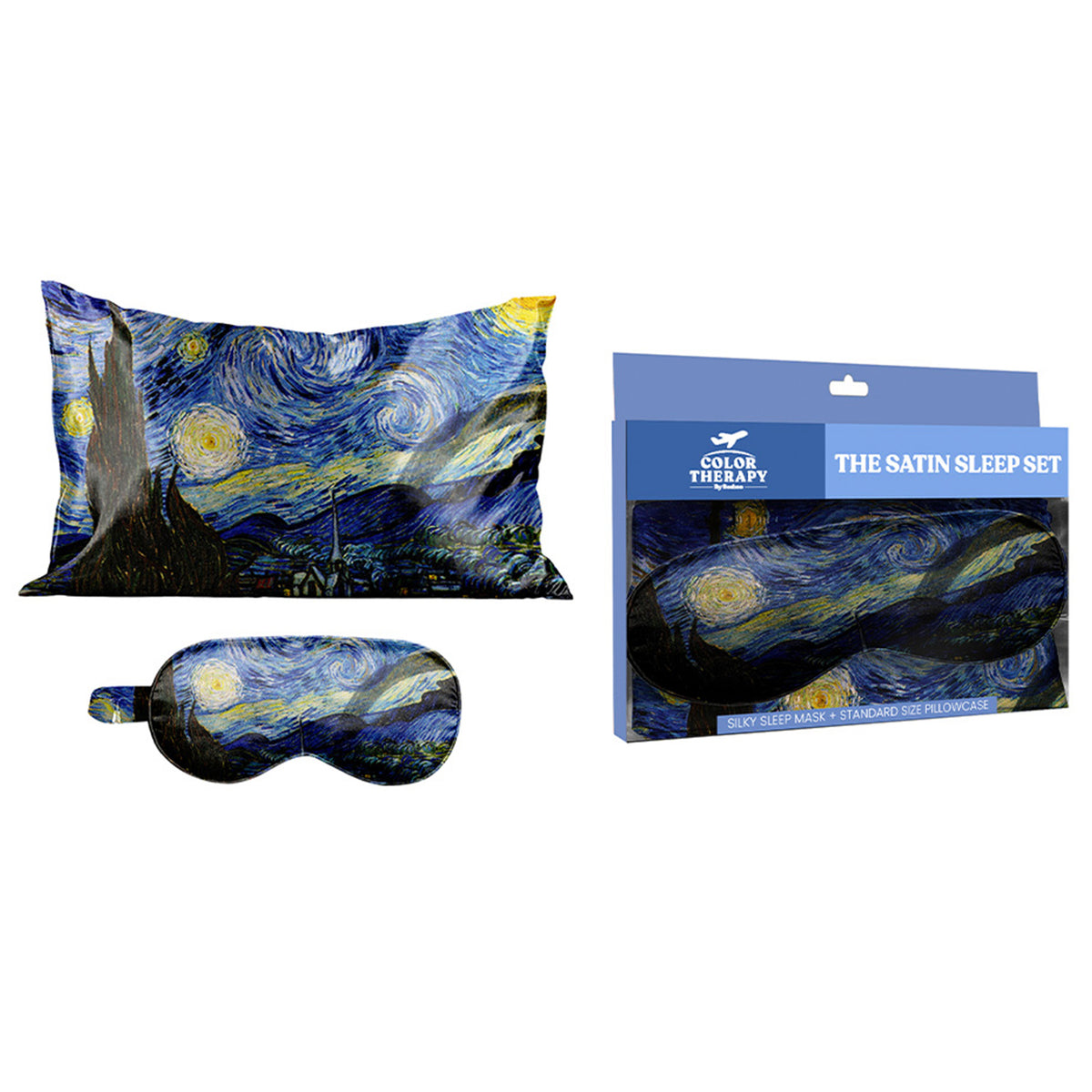Art Inspired Silky Satin Sleep Set Satin Pillowcase & Matching Sleep Mask for Comfortable Nighttime Care