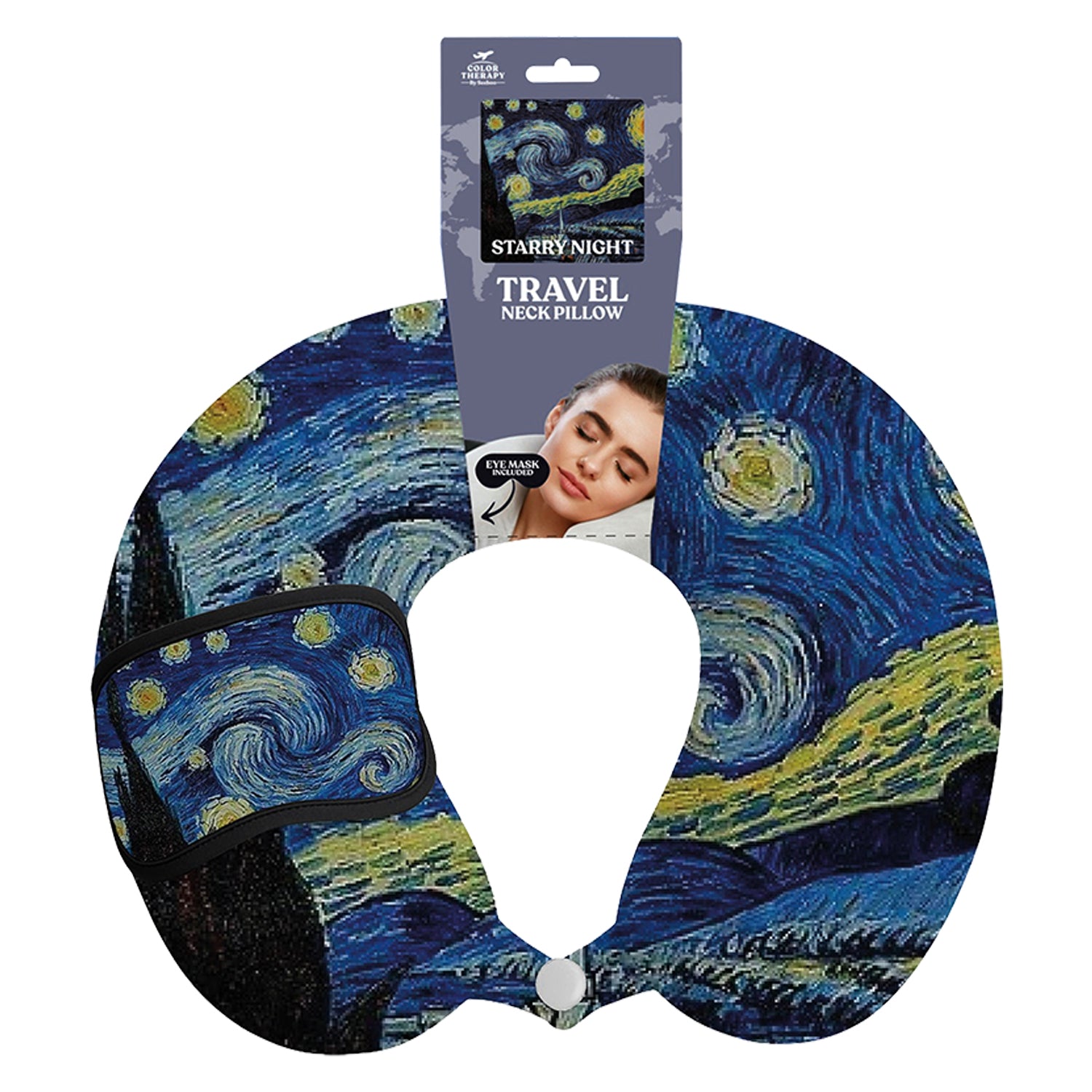 Art Inspired Travel Neck Pillow with Sleep Eye Mask – Lightweight Support Pillow for Airplane, Car & Travel Comfort