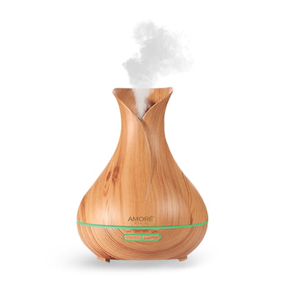 Ultrasonic Air Humidifier with Wood Grain 7 Color Changing LED Lights