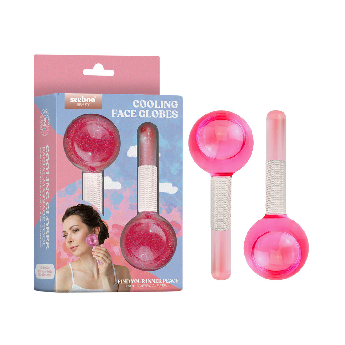 2-Pack Cooling Ice Globes Facial Massage Tool Set for Skincare and Puffiness Treatment