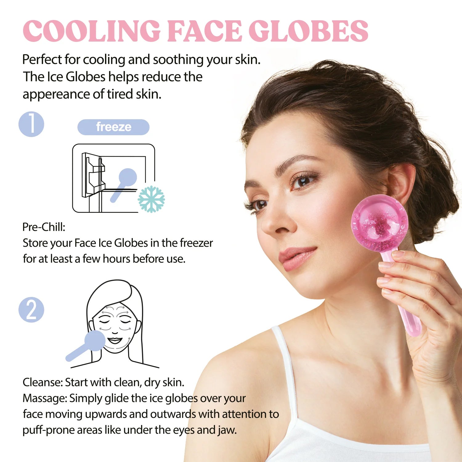 2-Pack Cooling Ice Globes Facial Massage Tool Set for Skincare and Puffiness Treatment