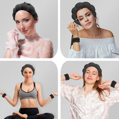 3-Pack: Non Slip Bubble Spa Headband Wear for Washing Face Makeup Skincare with Wristbands