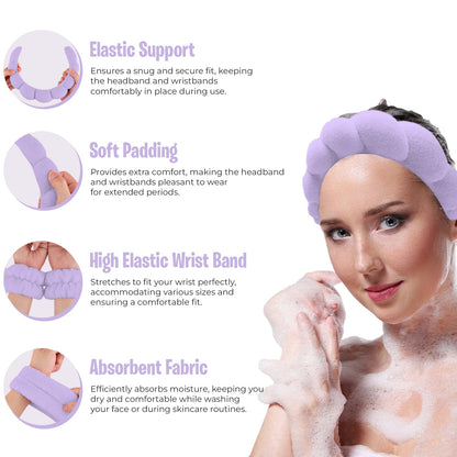 3-Pack: Non Slip Bubble Spa Headband Wear for Washing Face Makeup Skincare with Wristbands