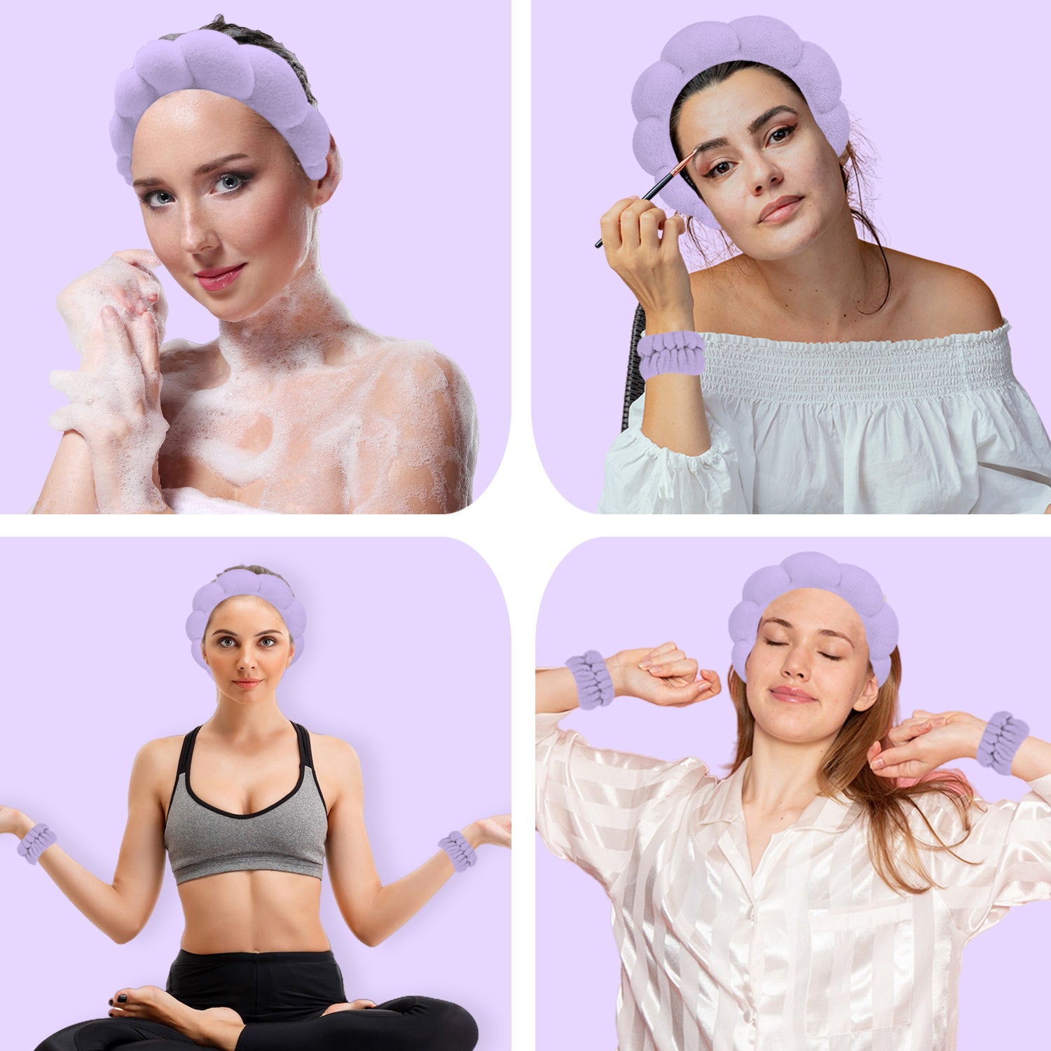 3-Pack: Non Slip Bubble Spa Headband Wear for Washing Face Makeup Skincare with Wristbands