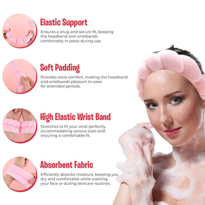 3-Pack: Non Slip Bubble Spa Headband Wear for Washing Face Makeup Skincare with Wristbands